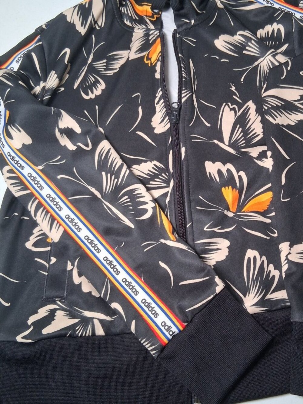 Adidas x Farm Rio Hooded Sweatshirt XS 4-6 Black Butterflies Zip Hoodie Athletic - Picture 11 of 14